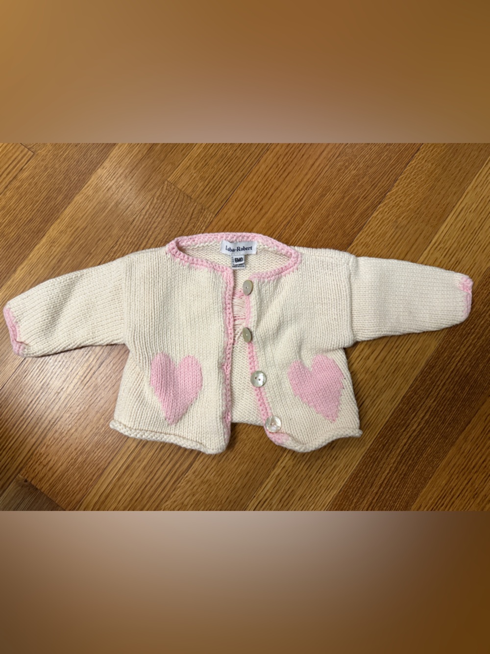 Knit Luba Robert Cream & Pink Baby Cardigan with Heart